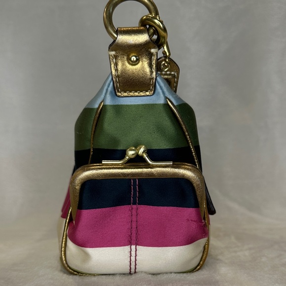 Coach Legacy Stripe Kiss Lock Pocket Zipper Hobo Handbag (RARE) (Mini Size) - Picture 3 of 15